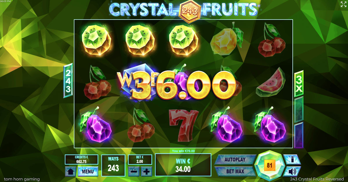 Respin a výhra s multiplikátorom v hre 243 Crystal Fruits Reversed